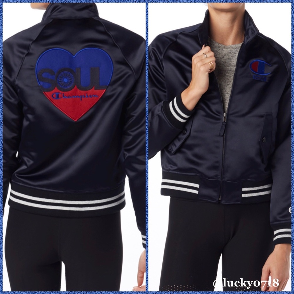 SoulCycle x Champion NWT Navy Satin Bomber Jkt M